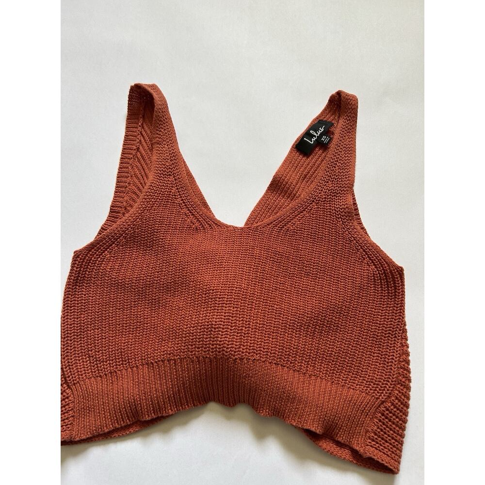 Lulus Knit Crop Tank Top XS Brown Twist Front Sweater Sleeveless Boho Cozy - Picture 10 of 11